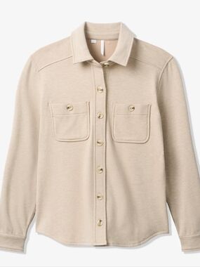 Travis Mathew Cloud Fleece Shacket Beige Women's Size Small Firestone CC Logo